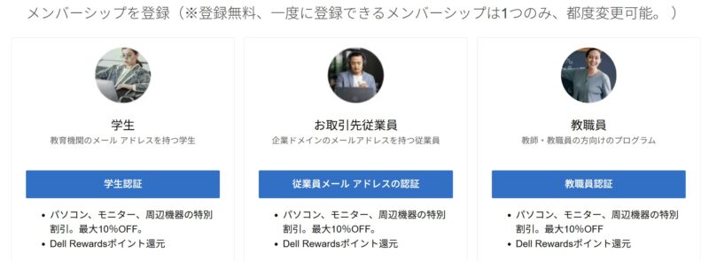 DELLアカウントにログイン後、メンバーシップを登録から各種申請＆認証に進む