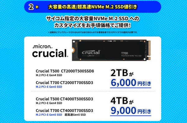 2025年8月25日月曜日までのサイコムの期間限定セール『サマーキャンペーン2025』の特典➁_大容量高速ストレージの値引きー