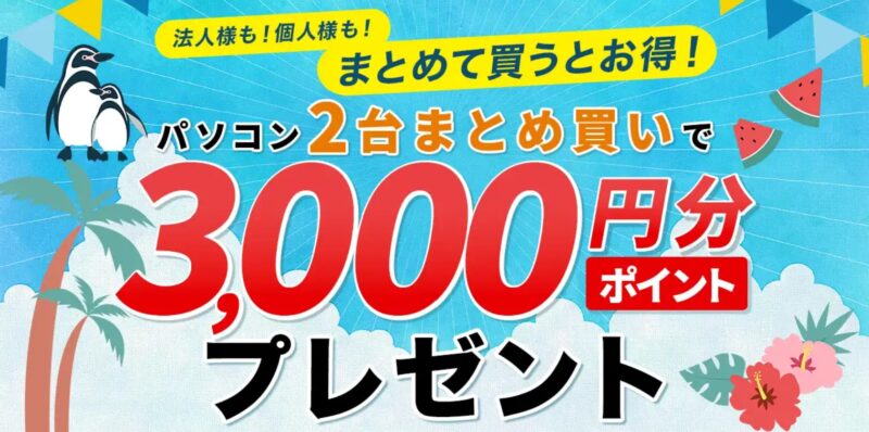 ドスパラのキャンペーン_パソコン2台まとめ買いで3,000円分ポイントプレゼント