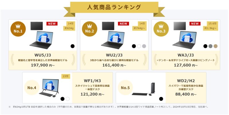 WEB限定最新FMVパソコン・タブレット人気製品ランキングTOP5