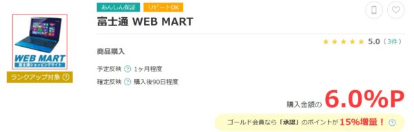 富士通WEB MARTはモッピーで取扱い有&還元率は6%まで