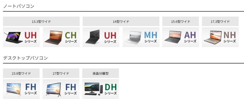 ★富士通FMVのパソコンのシリーズの名称一覧表