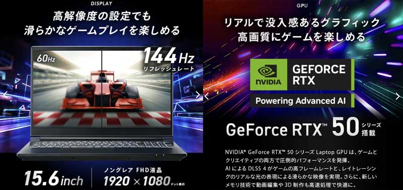 GALLERIA-RL7C-R56-5Nのコンセプト＆ディスプレイ＆グラフィック性能の特長