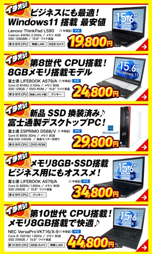 2025年7月に実施のパソコン市場の期間限定セール「大創業祭 衝撃価格の特大セール」の目玉商品一覧_セール対象商品と割引価格