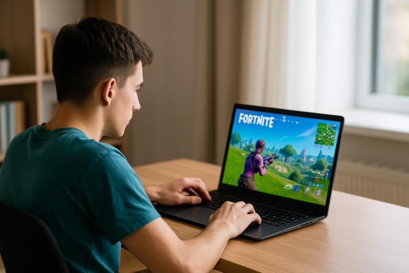 フォートナイトをゲーミングPCでプレイする大学生男子