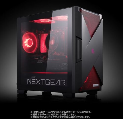 マウスコンピューターのNEXTGEAR JG-A7G60の本体外観（赤色LEDケースファンへのカスタム時）