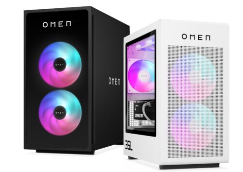 HPのゲーミングデスクトップOMEN 35L（インテル）のブラックとホワイトの本体の外観