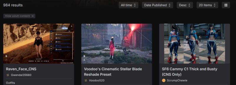 ステラブレイドのMODは様々な種類を有志が配布している