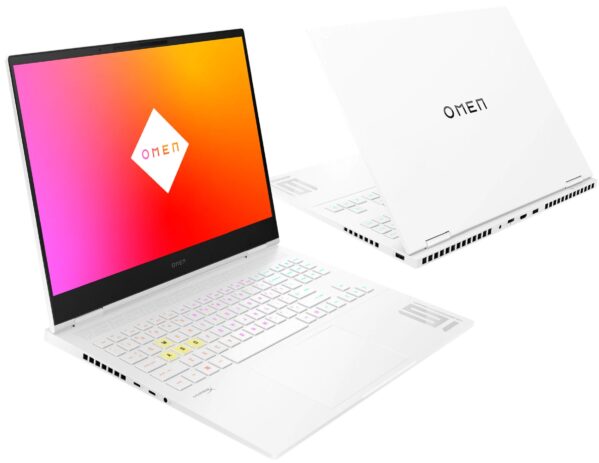 HPのOMEN Transcend 16の本体の正面と背面(天板)の外観