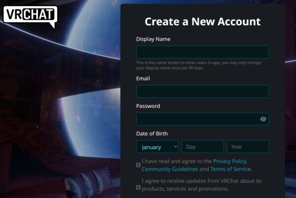 VRChatアカウントの作成画面&情報入力画面の様子