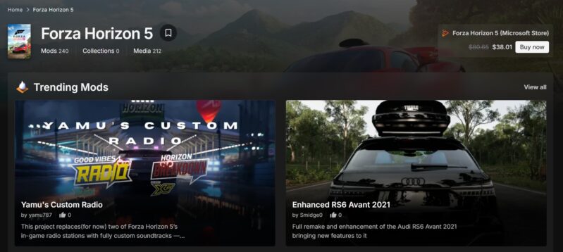 nexusmodsに公開されているForza Horizon 5のmodの種類