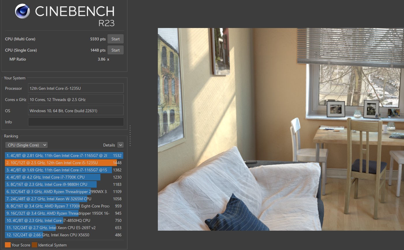 ★CINEBENCHでLAVIE Direct N15のCPUのベンチマークテスト結果（シングルコア）