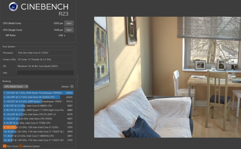 ★CINEBENCHでLAVIE Direct N15のCPUのベンチマークテスト結果（マルチコア）