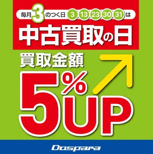 毎月3のつく日は中古買取5%UPの日(ドスパラ)