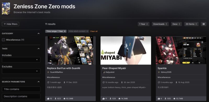 Zenless Zone Zero mods（nexusmods）