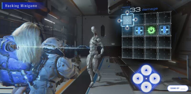 ハッキング(パズル)を解きながらのアクションのプレイシーン