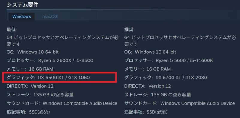 赤い砂漠のSTEAM版の推奨環境と最低環境の詳細