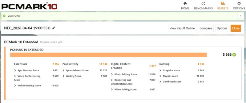 22.■■ LAVIE Direct N16のスペックをPC MARK 10で実測したスコア結果表